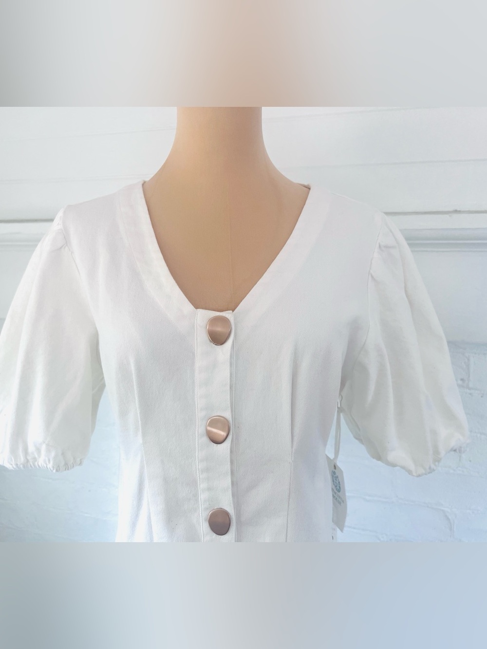 Tuckernuck Hyacinth House Emilia Dress White Denim Mini Size Large NWT - Picture 8 of 13